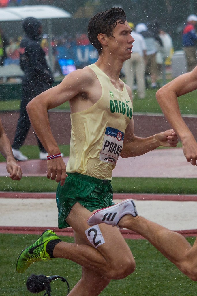 Oregon Duck Sam Prakel competes in the semis of the men’s 1,500 meter run. Day Eight of the U.S. Olympic Trials Track and Field continued on Friday at Hayward Field in Eugene, Ore. and will continue through July 10. Photo by Katie Pietzold