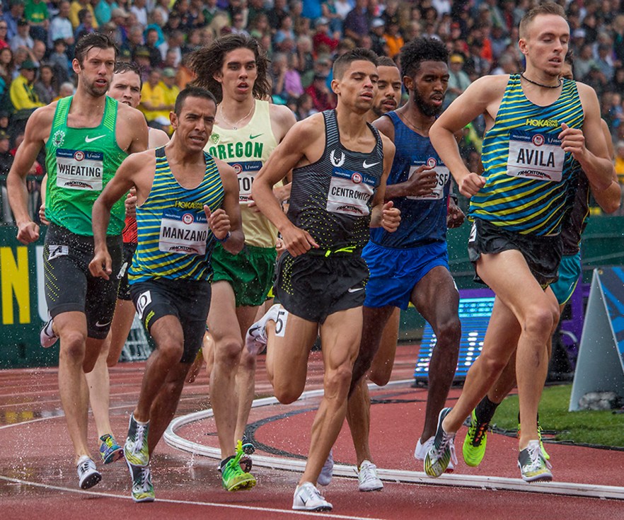 Runners compete in the second heat of the men’s 1,500 meter run semis. Day Eight of the U.S. Olympic Trials Track and Field continued on Friday at Hayward Field in Eugene, Ore. and will continue through July 10. Photo by Katie Pietzold