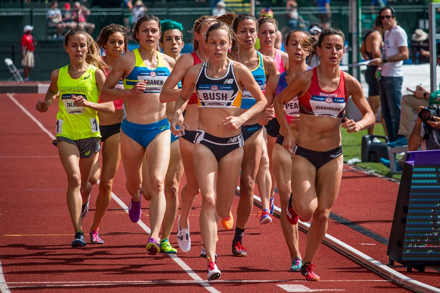 The first heat of the women’s 3,000 meter steeplechase begins the race. Day Four of the U.S. Olympic Trials Track and Field were held Monday at Hayward Field in Eugene, Ore. and will continue through July 10. Photo by Katie Pietzold
