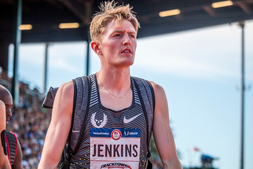 Former Oregon Duck of Nike OTC Eric Jenkins makes his way to the start of the prelims in the men’s 5,000 meter run. Day Four of the U.S. Olympic Trials Track and Field were held Monday at Hayward Field in Eugene, Ore. and will continue through July 10. Photo by Katie Pietzold