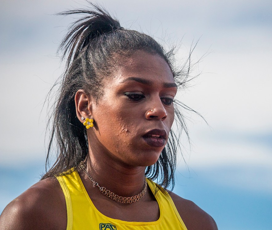 Oregon Duck Raevyn Rogers composes herself before the start of the women’s 800 meter final. Rogers placed fifth overall in 2:00.59 after avoiding a collision just before the final stretch. Day Four of the U.S. Olympic Trials Track and Field were held Monday at Hayward Field in Eugene, Ore. and will continue through July 10. Photo by Katie Pietzold
