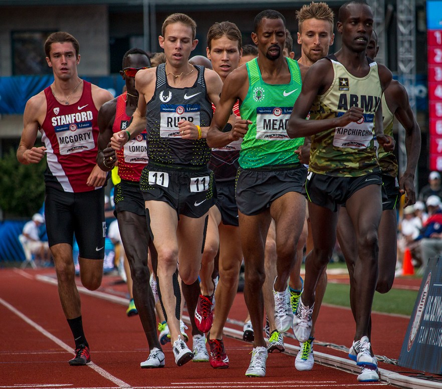 Runners compete in the men's 5,000 meter run finals. Day Nine of the U.S. Olympic Trials Track and Field continued on Saturday at Hayward Field in Eugene, Ore. and will continue through July 10. Photo by Katie Pietzold