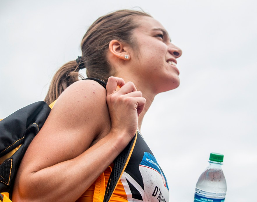New Balance Abbey D’Agostino prepares for the first round of the women’s 5,000 meter run. Day Seven of the U.S. Olympic Trials Track and Field were held Thursday at Hayward Field in Eugene, Ore. and will continue through July 10. Photo by Katie Pietzold