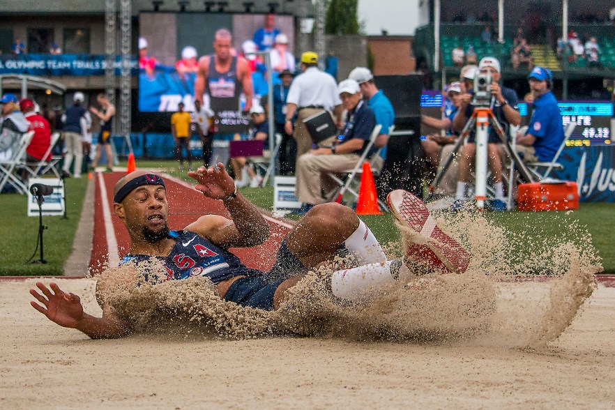 Shore A C Brandon Roulhac lands an attempt during the men’s triple jump. Day Seven of the U.S. Olympic Trials Track and Field were held Thursday at Hayward Field in Eugene, Ore. and will continue through July 10. Photo by Katie Pietzold