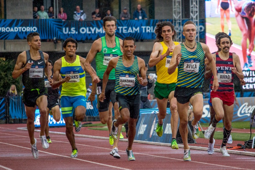 Runners compete during the prelims of the men’s 1,500 meter run. Day Seven of the U.S. Olympic Trials Track and Field were held Thursday at Hayward Field in Eugene, Ore. and will continue through July 10. Photo by Katie Pietzold