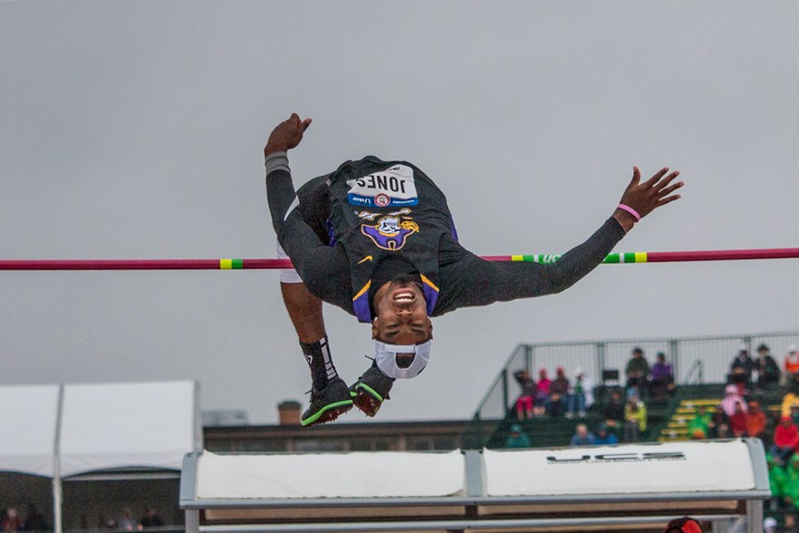 East Carolina’s Avion Jones completes an attempt during the men’s high jump finals. Day Ten of the U.S. Olympic Trials Track and Field concluded on Sunday at Hayward Field in Eugene, Ore. Competition lasted July 1 - July 10. Photo by Katie Pietzold