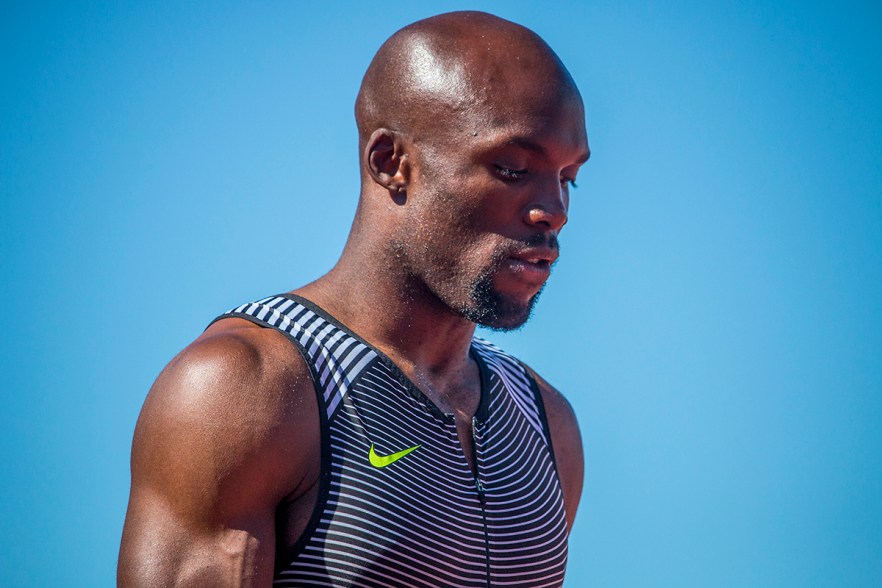 Nike’s LaShawn Merritt prepares for the finals of the men’s 400 meter dash. Merrit will compete in Rio after placing first in 43.97. Day Three of the U.S. Olympic Trials Track and Field were held Sunday at Hayward Field in Eugene, Ore. and will continue through July 10. Photo by Katie Pietzold