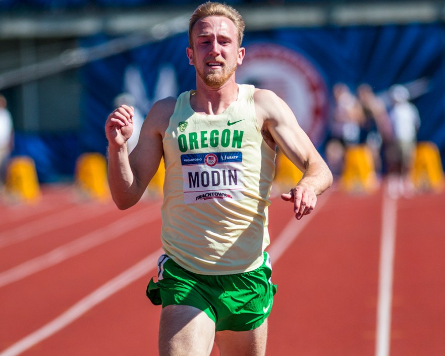 Oregon Duck Mitch Modin finishes the decathlon 100 meter dash in 10.87. Day Two of the U.S. Olympic Trials Track and Field were held on Saturday at Hayward Field in Eugene, Oregon and will continue through July 10. Photo by Katie Pietzold