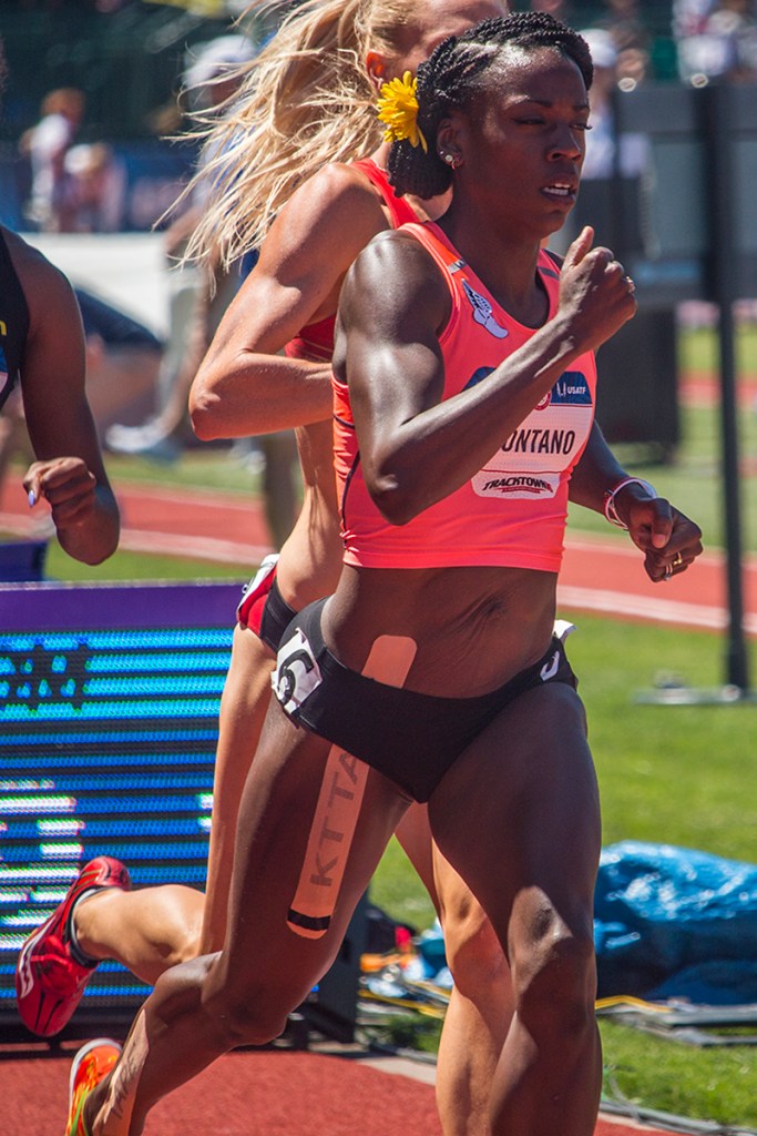 Asics’ Alysia Montano competes in the semis of the women’s 800 meter run. Montano finished third in 2:00.20. Day Two of the U.S. Olympic Trials Track and Field were held Saturday at Hayward Field in Eugene, Ore. and will continue through July 10. Photo by Katie Pietzold