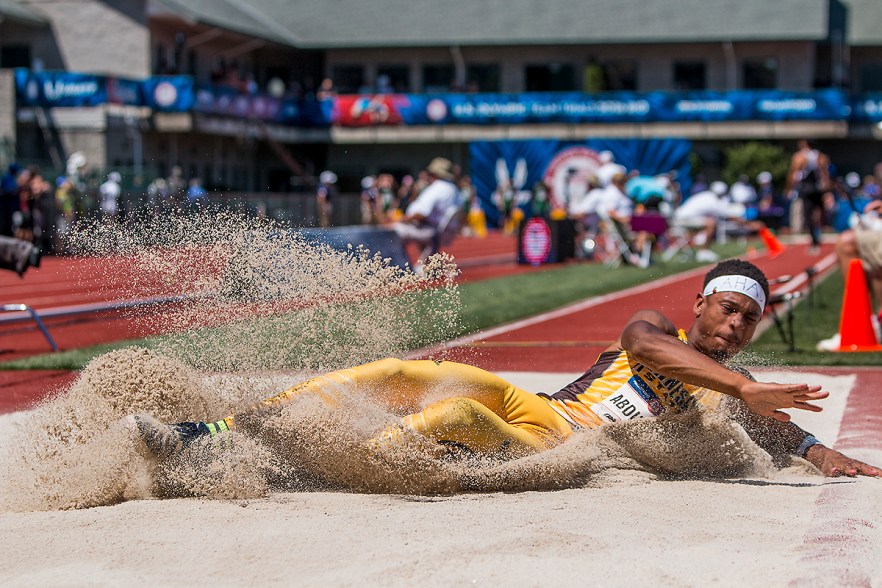 Kennesaw State’s Bilal Abdullah competes in the prelims of the men’s long jump. Day Two of the U.S. Olympic Trials Track and Field were held Saturday at Hayward Field in Eugene, Ore. and will continue through July 10. Photo by Katie Pietzold